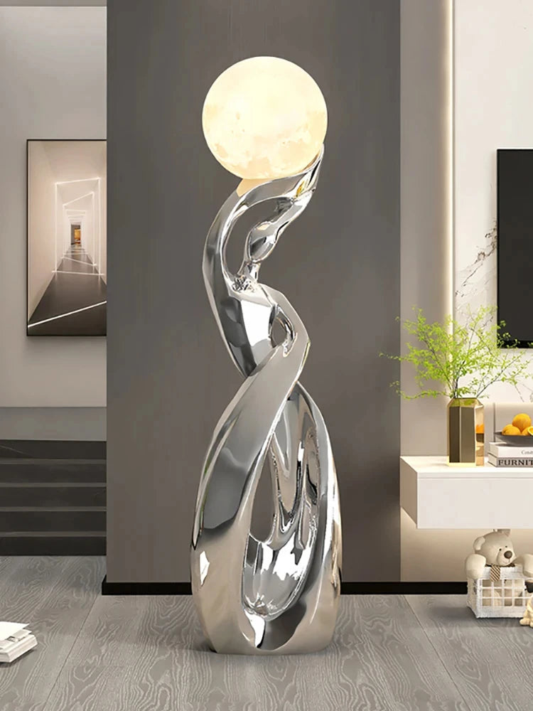 Statuie Decorativă Luminoasă — Sculptură Abstractă Nordică din Rășină pentru Living & Podea