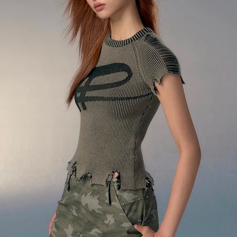 Top Tricotat Grunge Y2K - Crop Top Vintage Streetwear