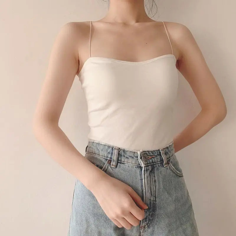 Bustier Damă din Bumbac Seamless cu Bretele — Top Crop Fără Mâneci, Vară