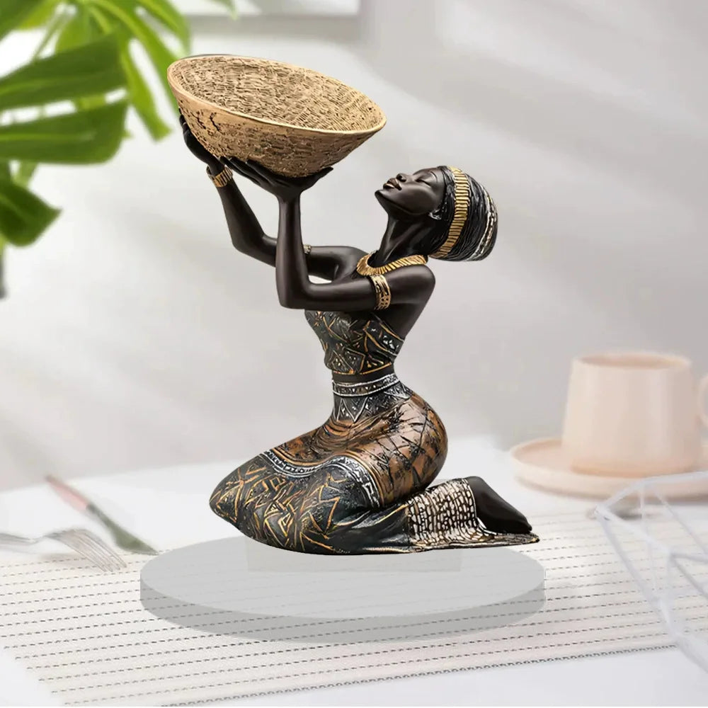 Figurină Decorativă 2D Femeie Africană — Sculptură Acrilică Vintage pentru Birou & Living
