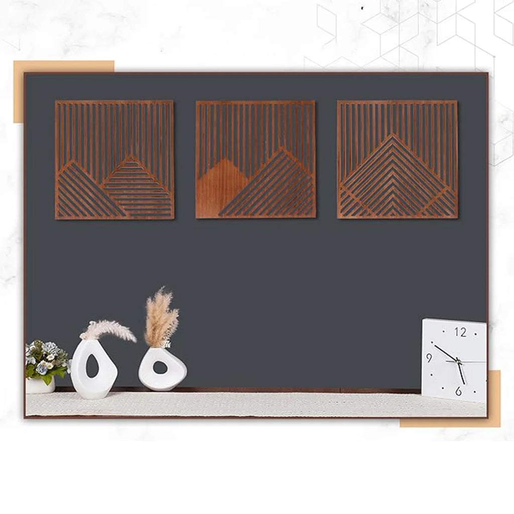 Set 3 Plăci Decorative din Lemn pentru Perete — Stil Pastoral, Living, Dormitor, Birou