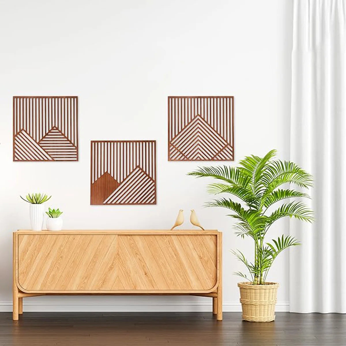 Set 3 Plăci Decorative din Lemn pentru Perete — Stil Pastoral, Living, Dormitor, Birou