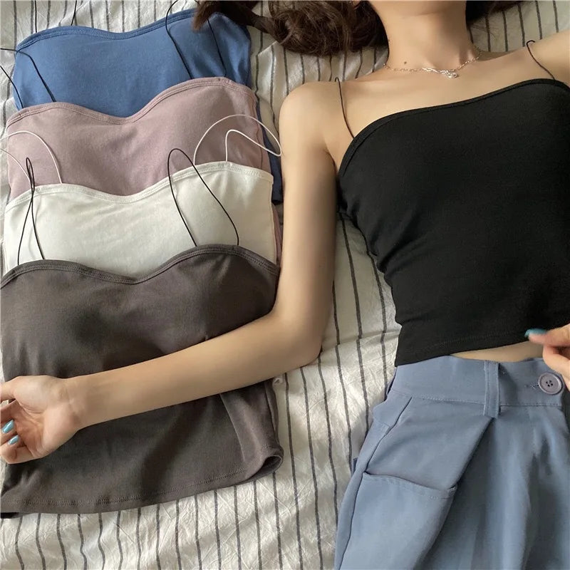 Bustier Damă din Bumbac Seamless cu Bretele — Top Crop Fără Mâneci, Vară