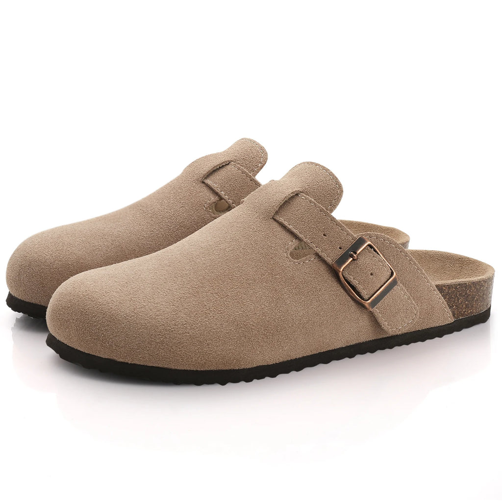 Papuci Damă/Bărbați Comwarm din Piele Întoarsă — Talpă Cork, Suport Arc, Slides Plajă & Casă