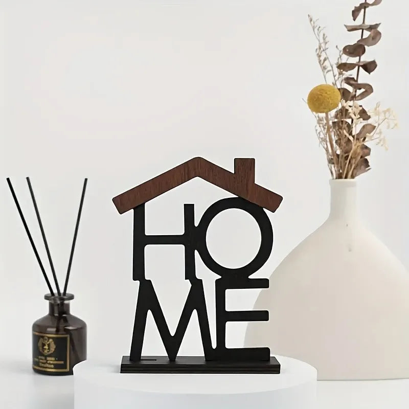 Ornament Decorativ din Lemn "HOME" — Decor Elegant pentru Birou, Raft și Living