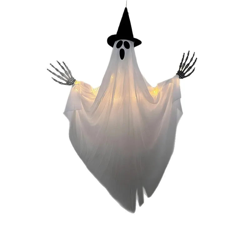 Fantomă Luminoasă cu Pălărie de Vrăjitor — Decorațiune Halloween Suspendată