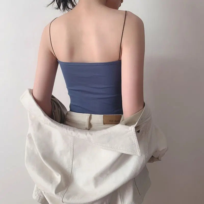Bustier Damă din Bumbac Seamless cu Bretele — Top Crop Fără Mâneci, Vară