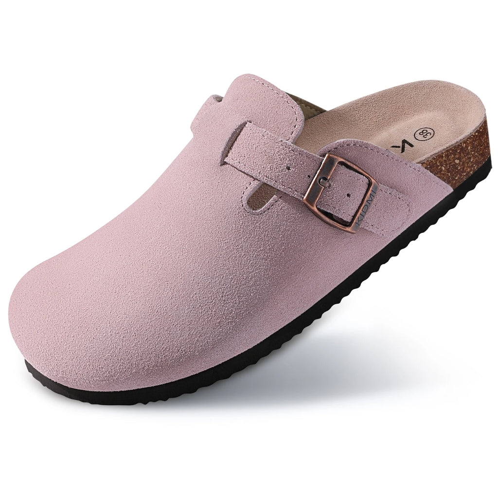 Papuci Damă/Bărbați Comwarm din Piele Întoarsă — Talpă Cork, Suport Arc, Slides Plajă & Casă