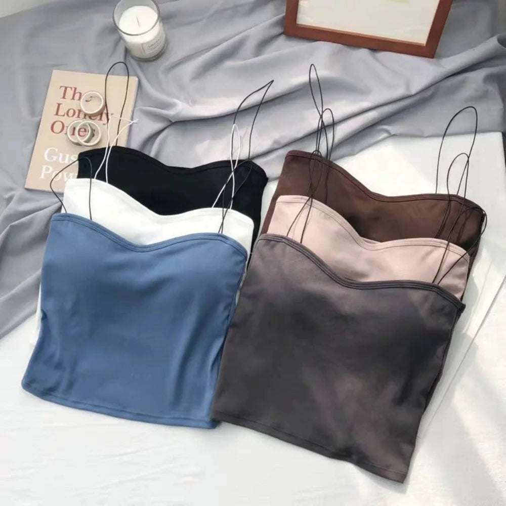 Bustier Damă din Bumbac Seamless cu Bretele — Top Crop Fără Mâneci, Vară