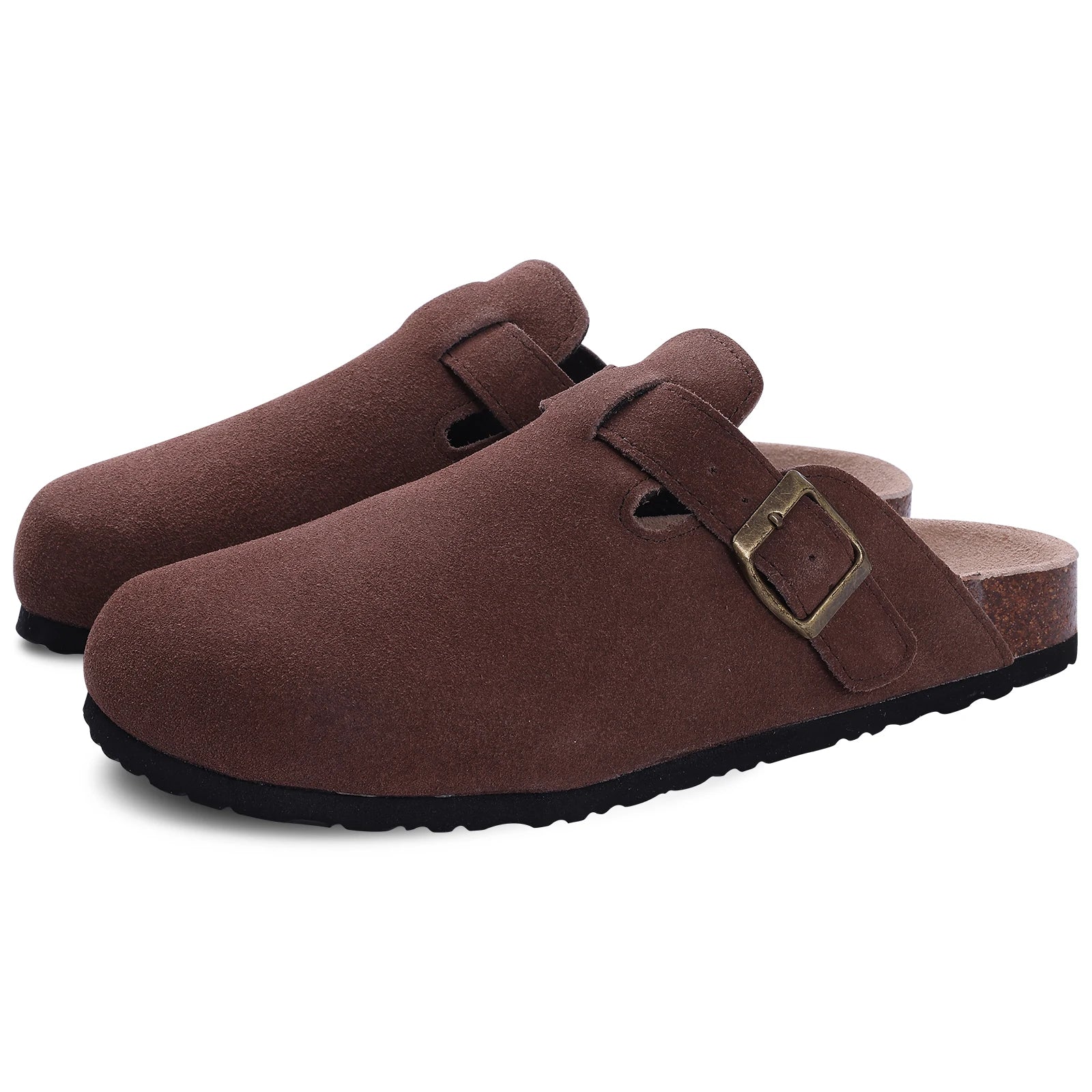 Papuci Damă/Bărbați Comwarm din Piele Întoarsă — Talpă Cork, Suport Arc, Slides Plajă & Casă