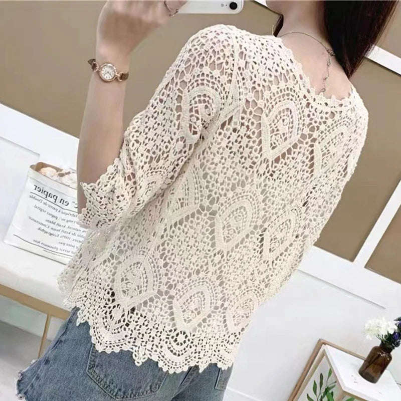 Cardigan Crochet Boho - Shrug Tricotat Dantela Florală