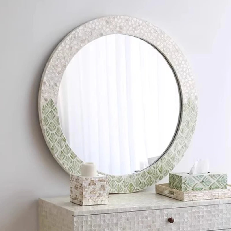Oglindă Decorativă Rotundă — Stil Nordic din Scoică Naturală & MDF pentru Baie & Living