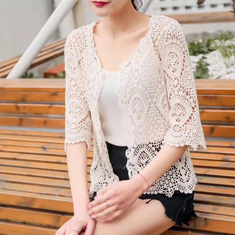 Cardigan Crochet Boho - Shrug Tricotat Dantela Florală