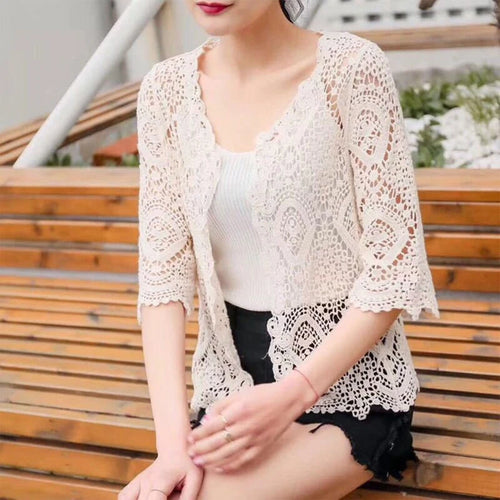 Cardigan Crochet Boho - Shrug Tricotat Dantela Florală