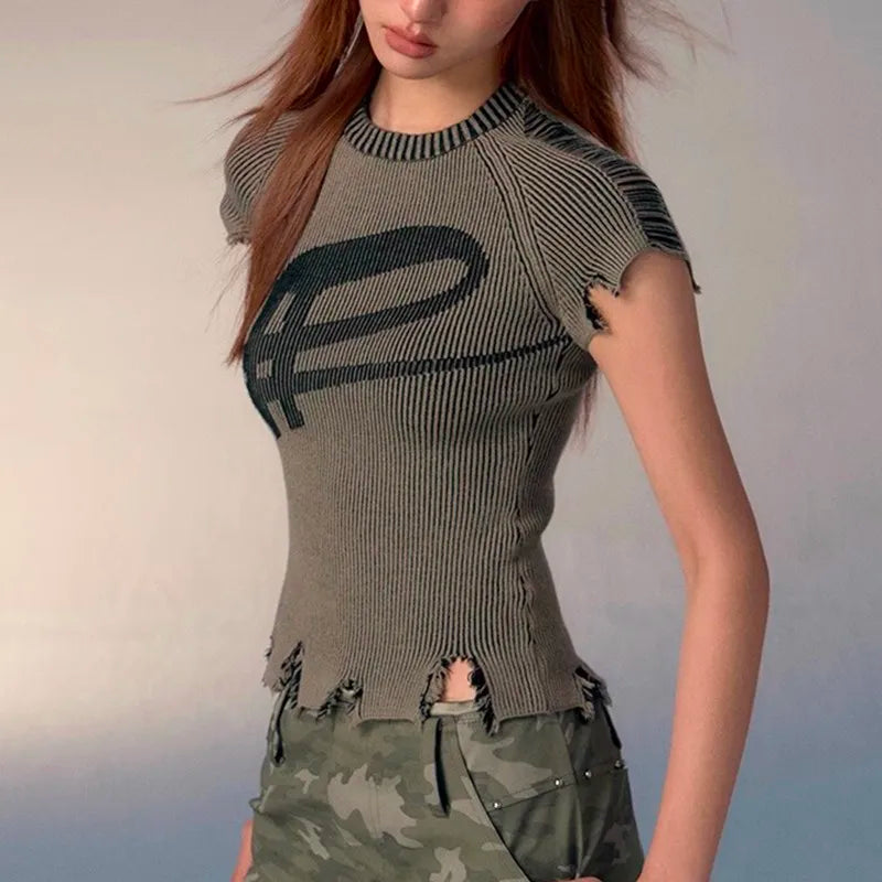 Top Tricotat Grunge Y2K - Crop Top Vintage Streetwear