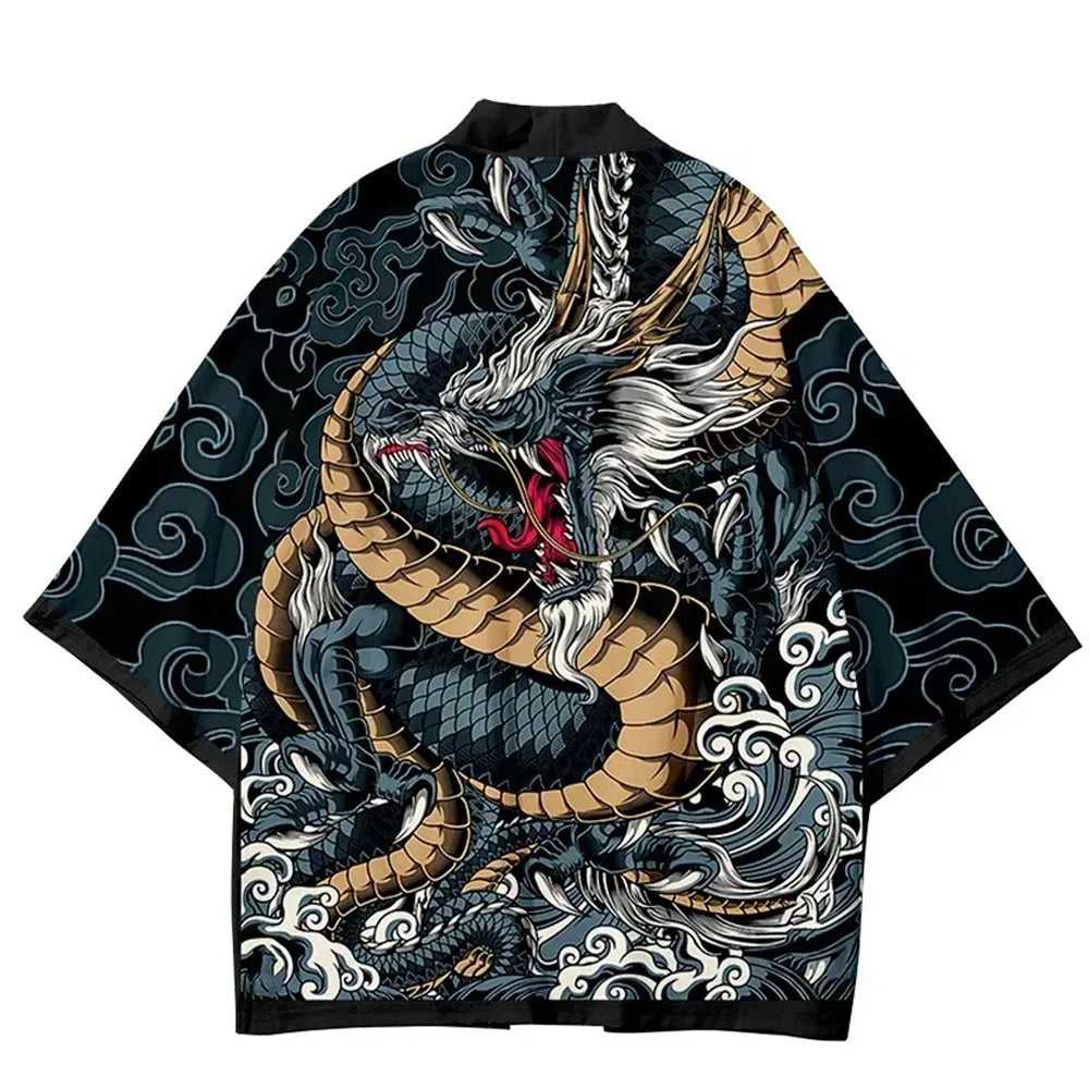 Kimono Cardigan Bărbați — Stil Samurai & Anime Dragon, Yukata Japonez, Vară