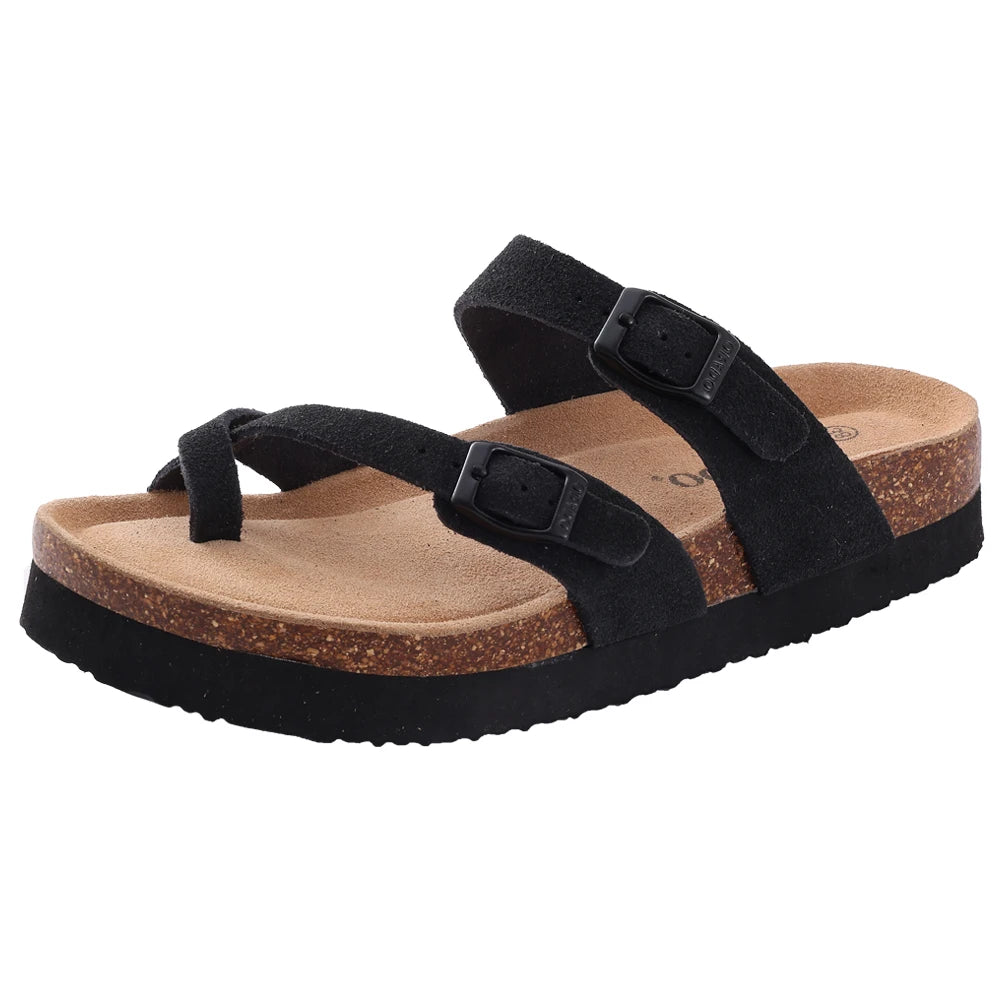 Papuci Damă/Bărbați Comwarm din Piele Întoarsă — Talpă Cork, Suport Arc, Slides Plajă & Casă