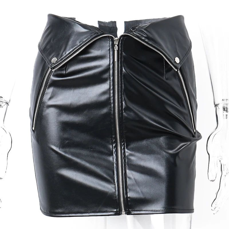 Fustă Mini PU Leather Y2K - Talie Înaltă Slim Fit