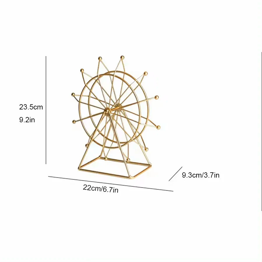 Roată Panoramică Decorativă din Metal — Decor Auriu sau Negru pentru Raft și Living