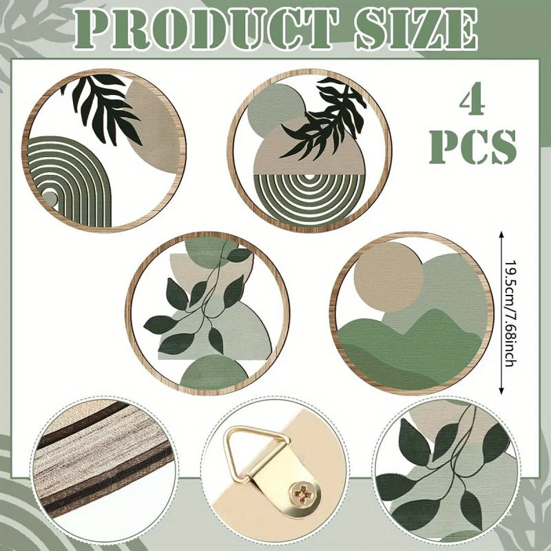 Set 4 Piese Decorative Perete Boho — Artă Geometrică din Lemn pentru Dormitor & Living