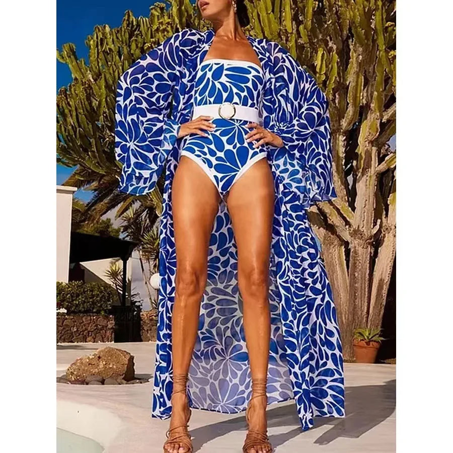 Costum de Baie Întrinat cu Kimono — Beachwear Print Femei | BUYFORHOME