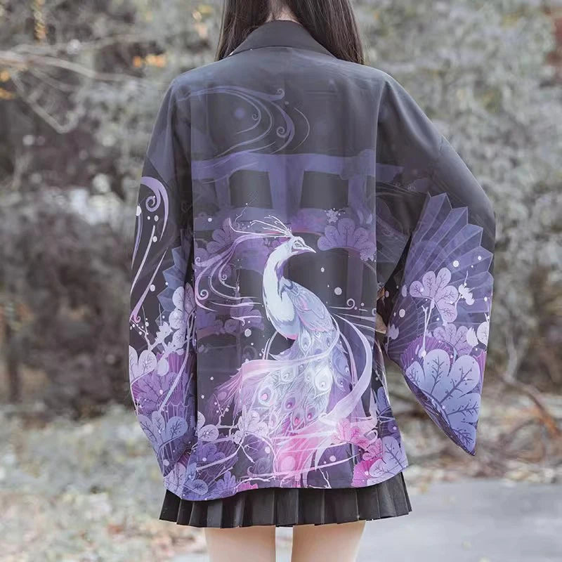 Kimono Yukata Haori Japonez — Cardigan Samurai Anime, Stil Harajuku Streetwear, Negru