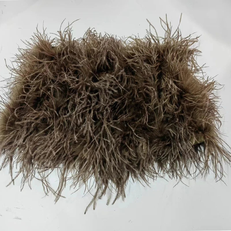 Fustă Mini cu Pene de Struț Adevărate — Multicolor, Talie Elastică