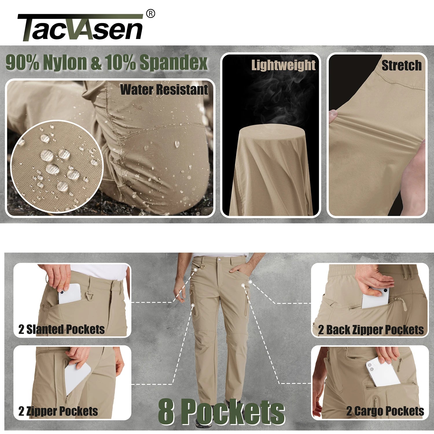 Pantaloni Ușori de Vară TACVASEN pentru Bărbați — Pescuit & Drumeții