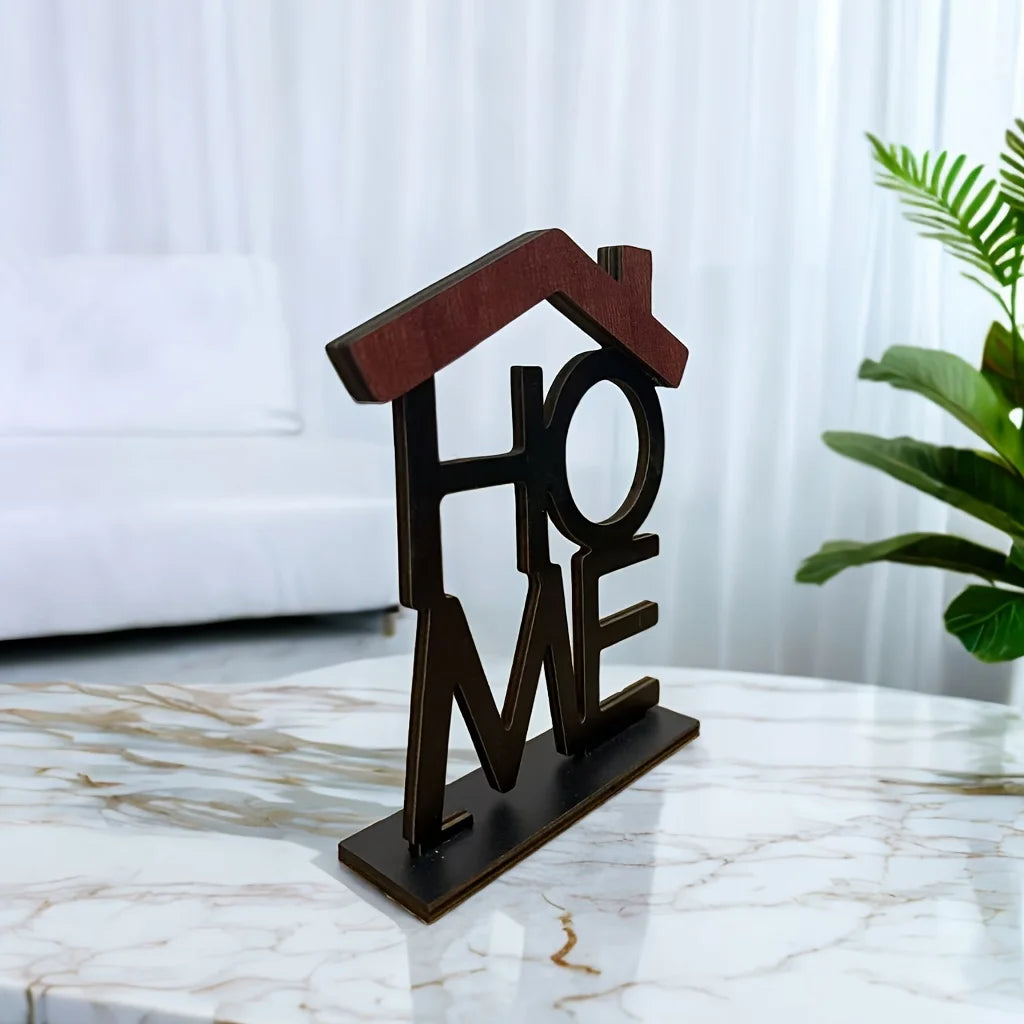 Ornament Decorativ din Lemn "HOME" — Decor Elegant pentru Birou, Raft și Living