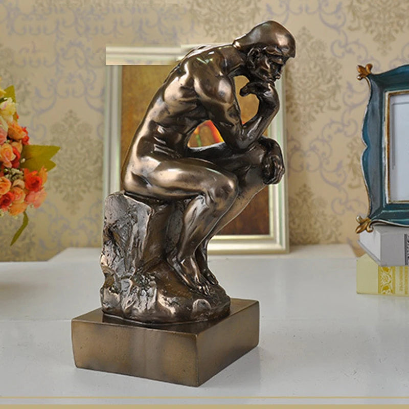 Sculptură Decorativă "Gânditorul" în Stil Rodin — Figurină din Rășină pentru Living și Birou