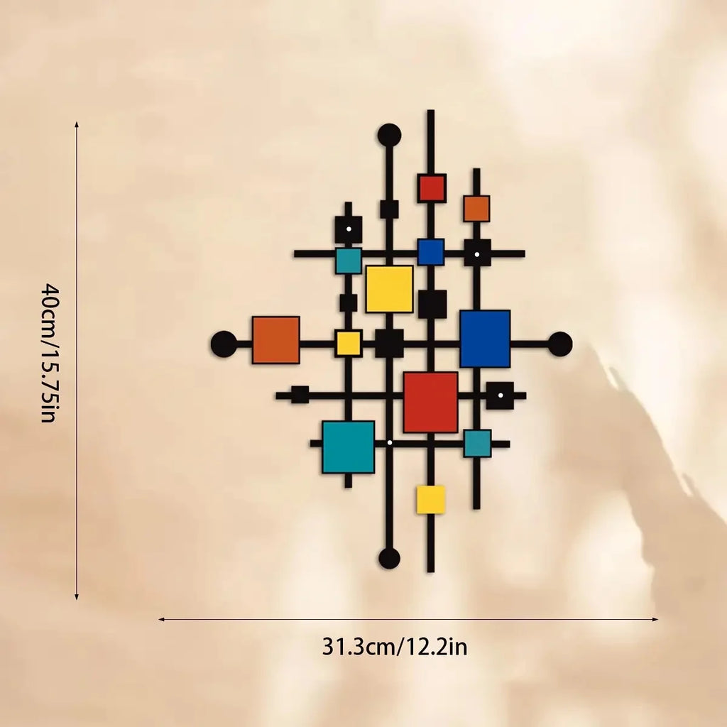 Tablou Metalic Mare pentru Perete — Model Geometric Abstract Multicolor, Interior și Exterior