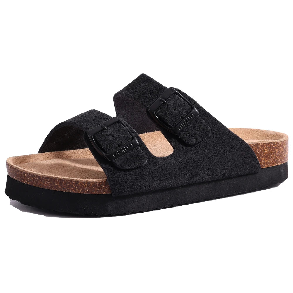 Papuci Damă/Bărbați Comwarm din Piele Întoarsă — Talpă Cork, Suport Arc, Slides Plajă & Casă