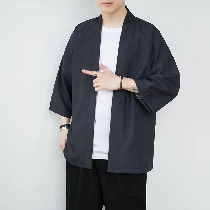 Kimono Yukata Bărbați — Cardigan Japonez Ușor, Open Front, Stil Tradițional, Vară