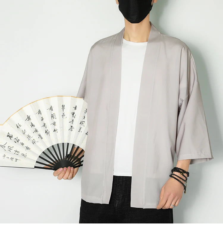 Kimono Yukata Bărbați — Cardigan Japonez Ușor, Open Front, Stil Tradițional, Vară
