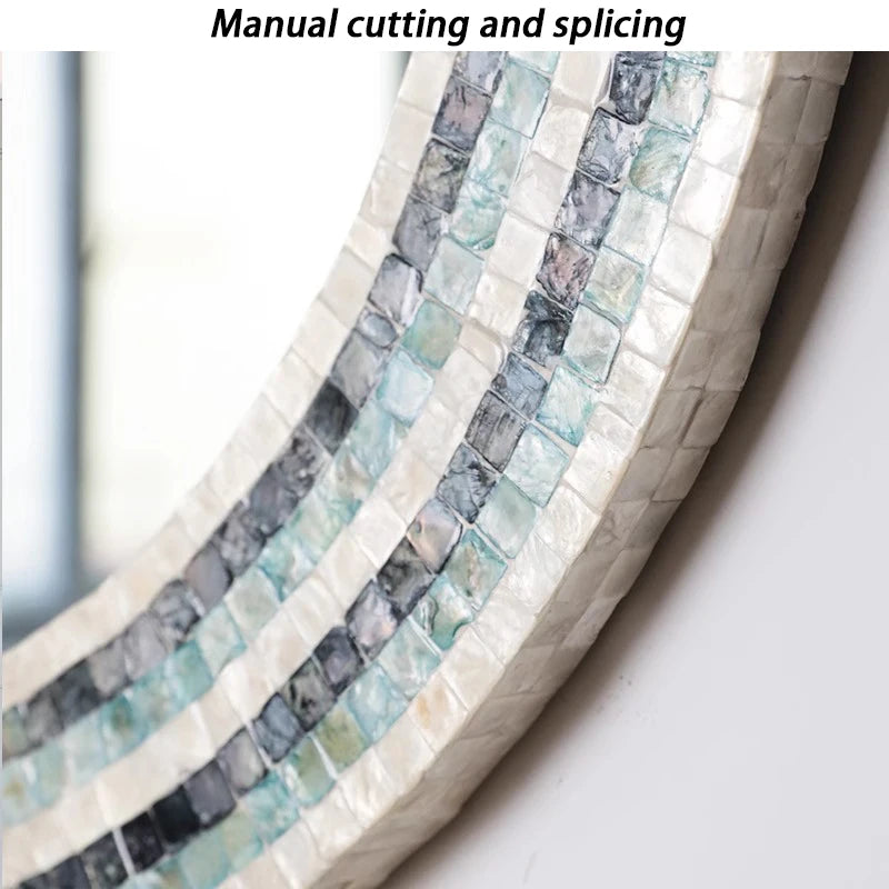 Oglindă Decorativă Rotundă — Stil Nordic din Scoică Naturală & MDF pentru Baie & Living