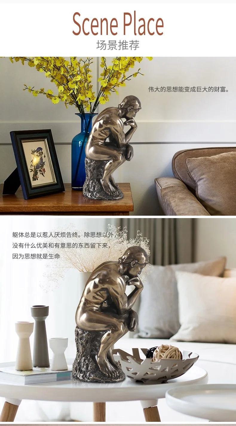 Sculptură Decorativă "Gânditorul" în Stil Rodin — Figurină din Rășină pentru Living și Birou