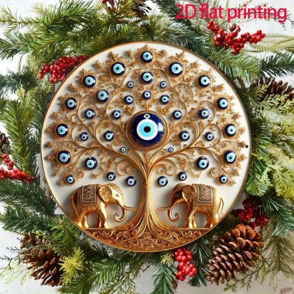 Decor Rotund Perete Evil Eye — Artă Boho din Metal pentru Living, Dormitor & Birou
