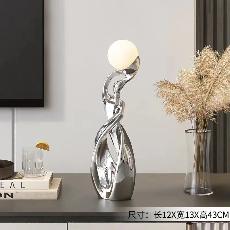 Statuie Decorativă Luminoasă — Sculptură Abstractă Nordică din Rășină pentru Living & Podea