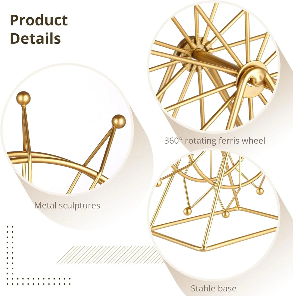 Roată Panoramică Decorativă din Metal — Decor Auriu sau Negru pentru Raft și Living