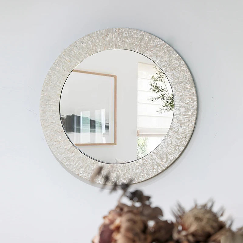 Oglindă Decorativă Rotundă — Stil Nordic din Scoică Naturală & MDF pentru Baie & Living