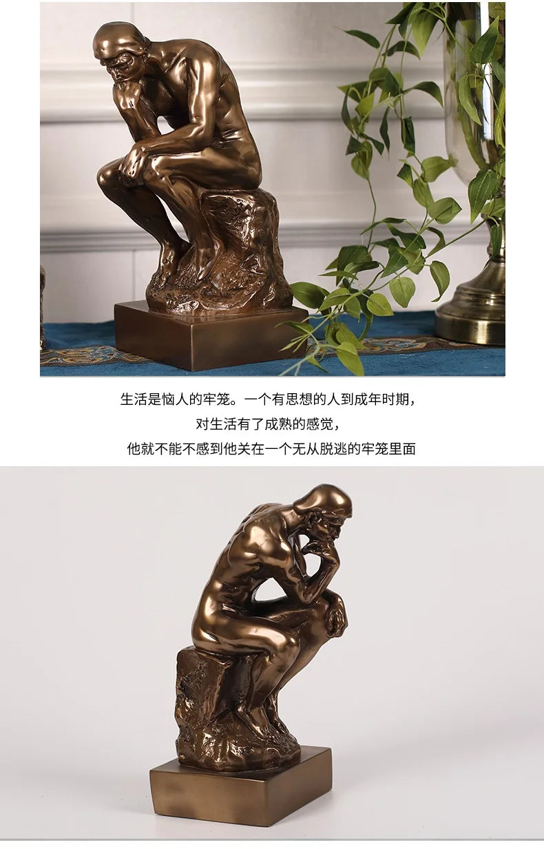 Sculptură Decorativă "Gânditorul" în Stil Rodin — Figurină din Rășină pentru Living și Birou