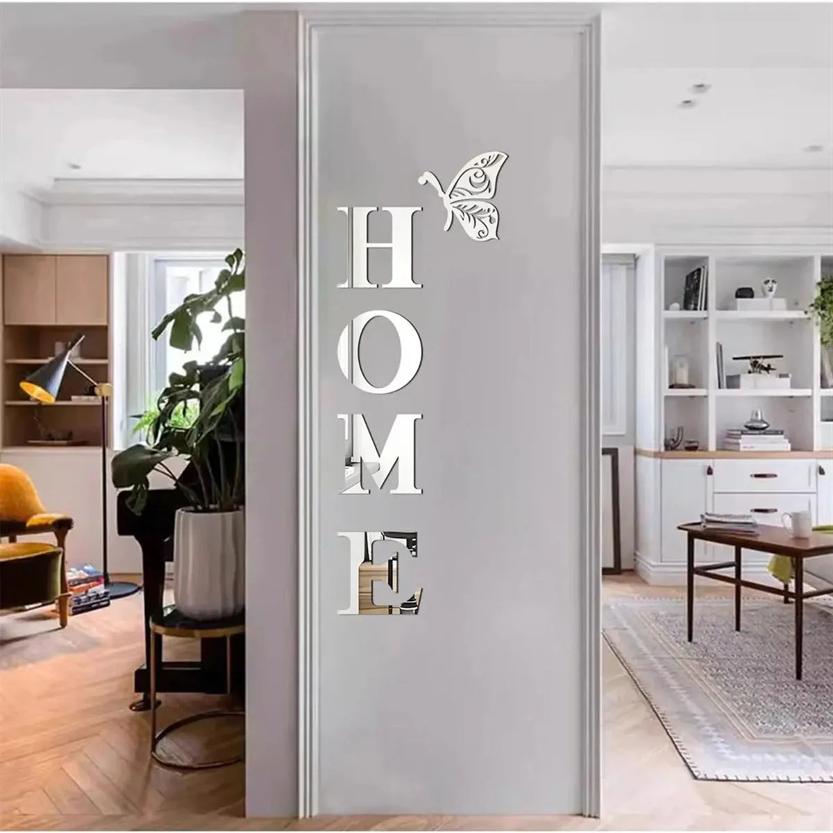 Autocolant 3D Oglindă — Litera HOME pentru Decor Intrare, Living & Hol