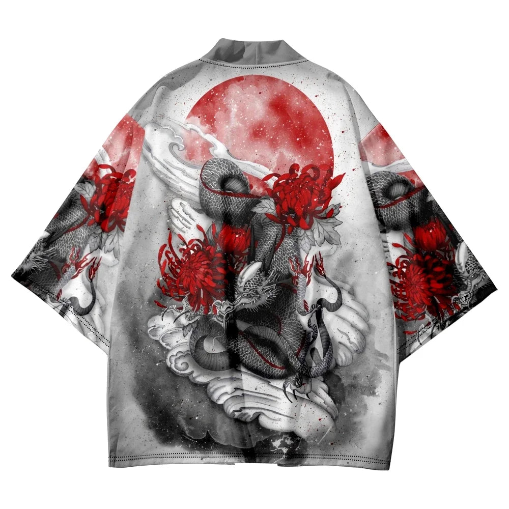 Kimono Cardigan Bărbați — Stil Samurai & Anime Dragon, Yukata Japonez, Vară
