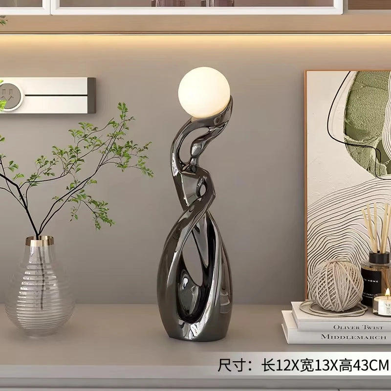 Statuie Decorativă Luminoasă — Sculptură Abstractă Nordică din Rășină pentru Living & Podea