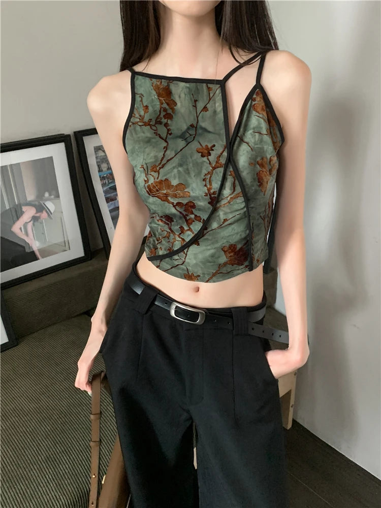 Top Crop Vintage Floral cu Flori Aplicate — Stil Luxury, Fără Mâneci, Femei