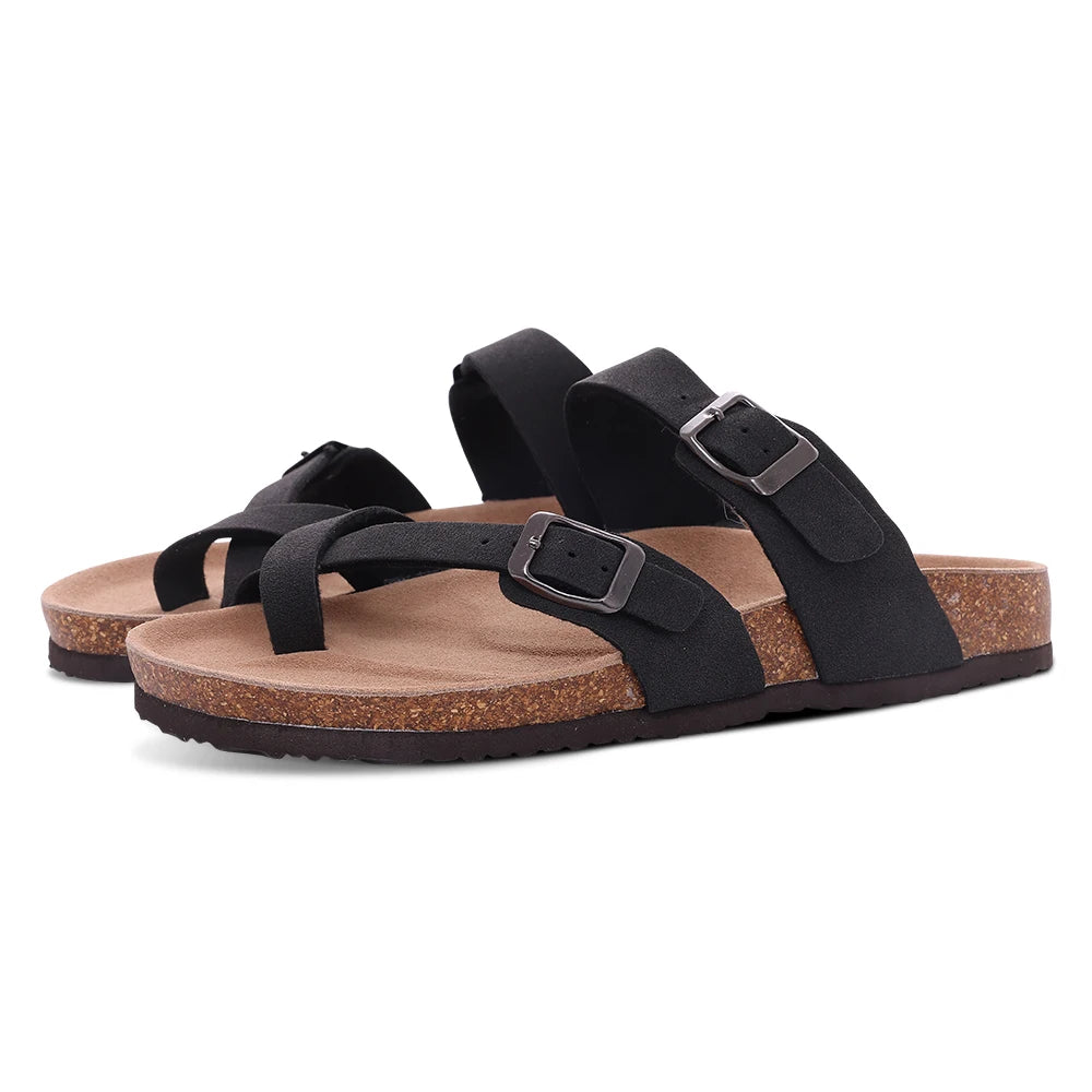 Papuci Damă/Bărbați Comwarm din Piele Întoarsă — Talpă Cork, Suport Arc, Slides Plajă & Casă
