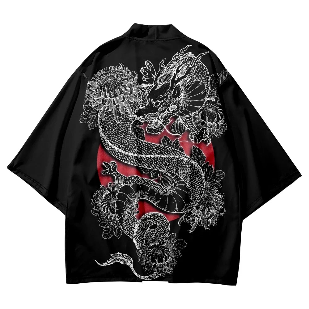Kimono Cardigan Bărbați — Stil Samurai & Anime Dragon, Yukata Japonez, Vară
