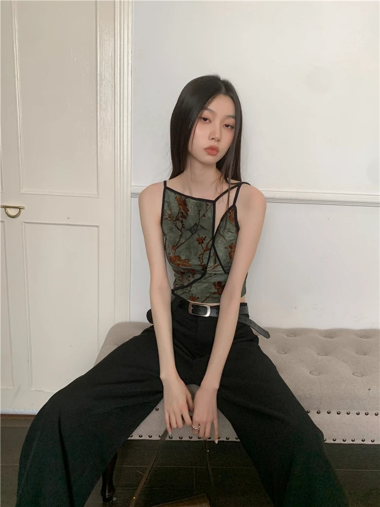 Top Crop Vintage Floral cu Flori Aplicate — Stil Luxury, Fără Mâneci, Femei