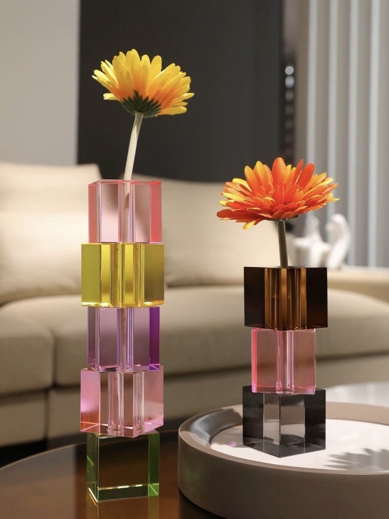Vasă Decorativă Crystal Cube Modernă — Culorile Dopaminei