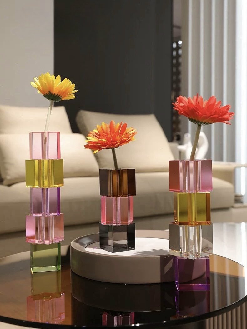 Vasă Decorativă Crystal Cube Modernă — Culorile Dopaminei